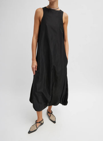 Italian Sporty Nylon Pleated Jalousie Dress in Black by Tibi