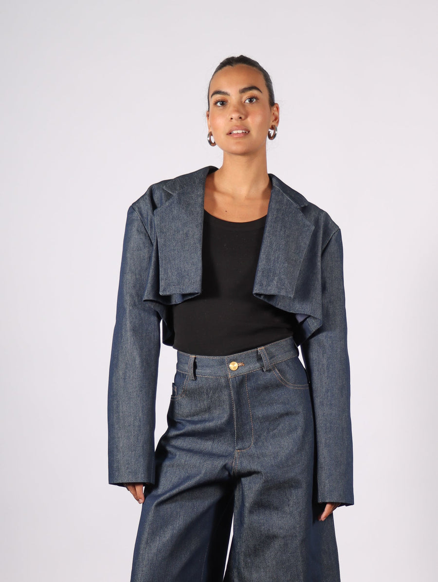 Sarlat Cropped Blazer in Blue Denim by KAPHILL