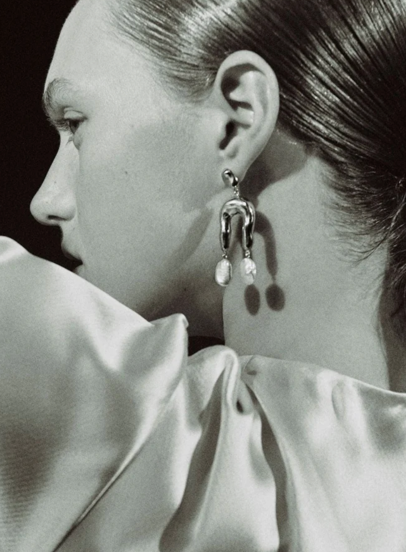 Small Imogene Earrings in Silver & Pearl by Agmes-Idlewild
