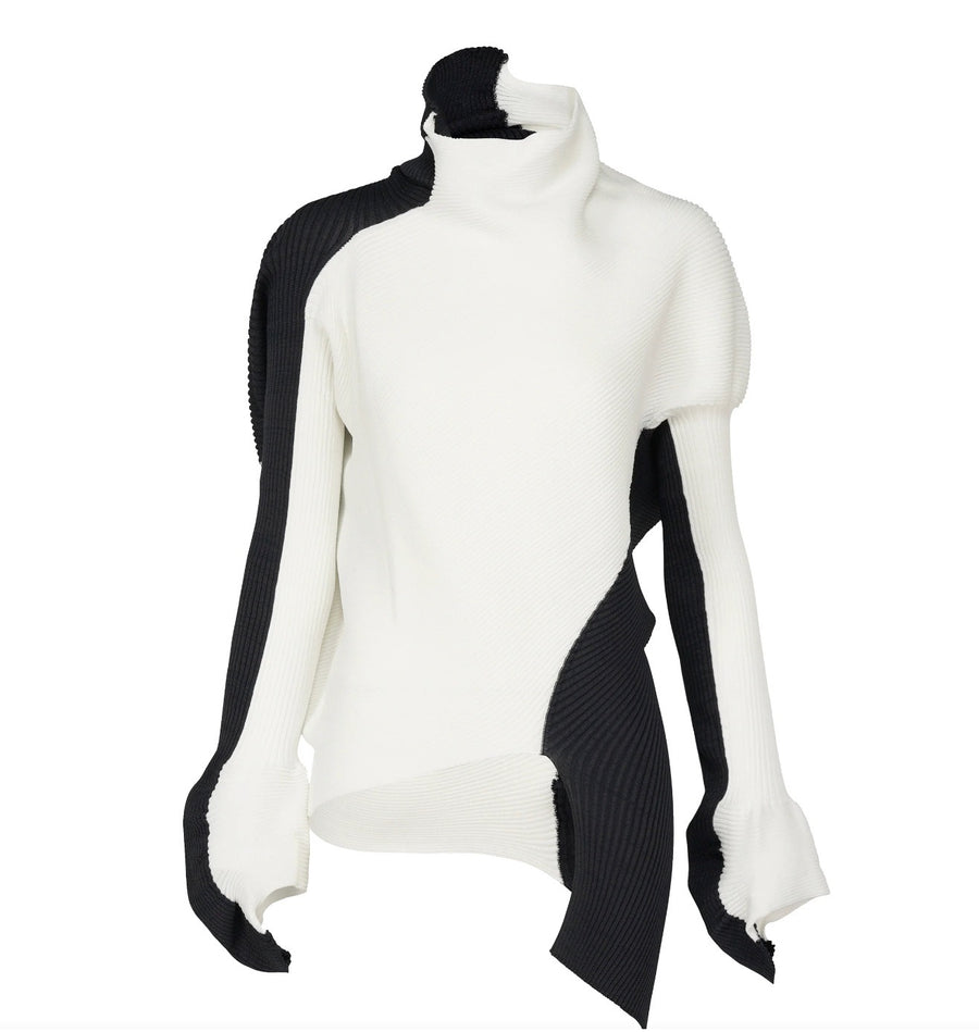 Aerate Sweater in Dark Navy & White by Issey Miyake-Idlewild