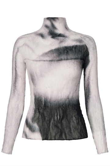Shadow Study Chiffon Twist Turtleneck Top in Shadow by Issey Miyake-Tops-Issey Miyake-Idlewild