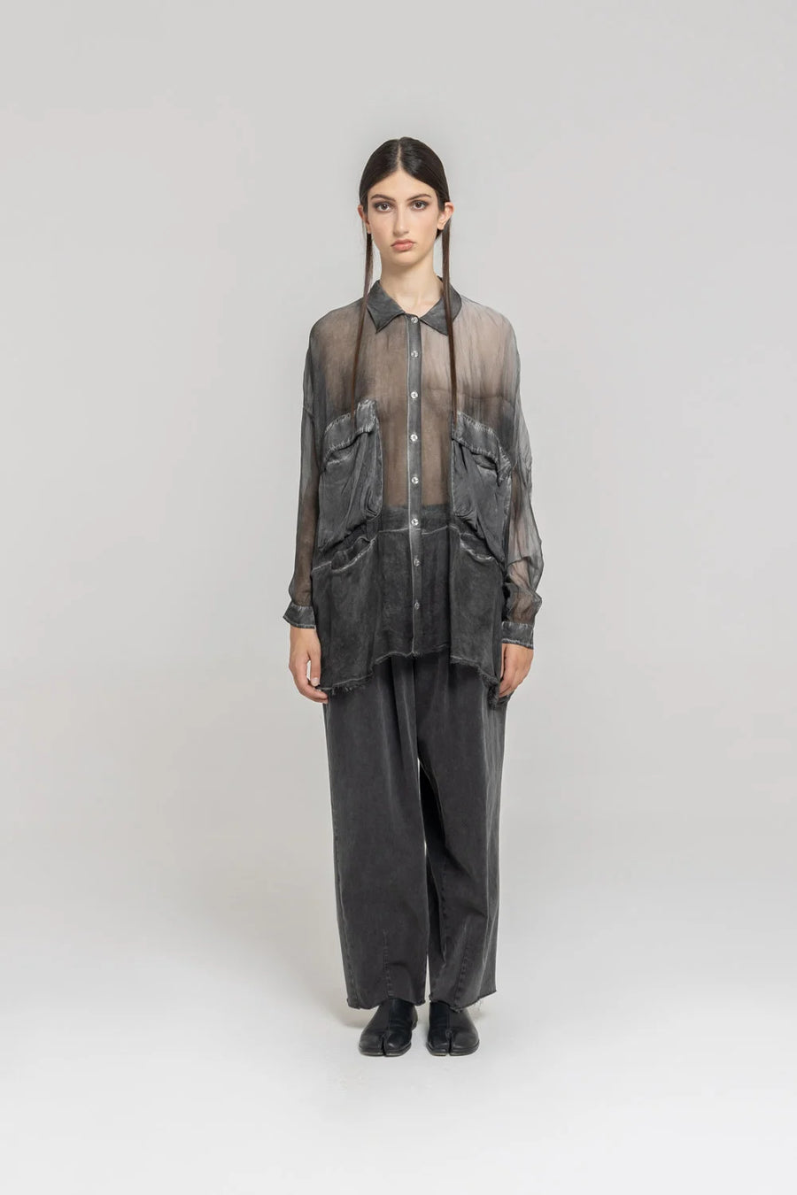 Sheer Shirt in Anthracite by Sanctamuerte-Tops-SANCTAMUERTE-Idlewild