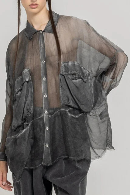Sheer Shirt in Anthracite by Sanctamuerte-Tops-SANCTAMUERTE-Idlewild