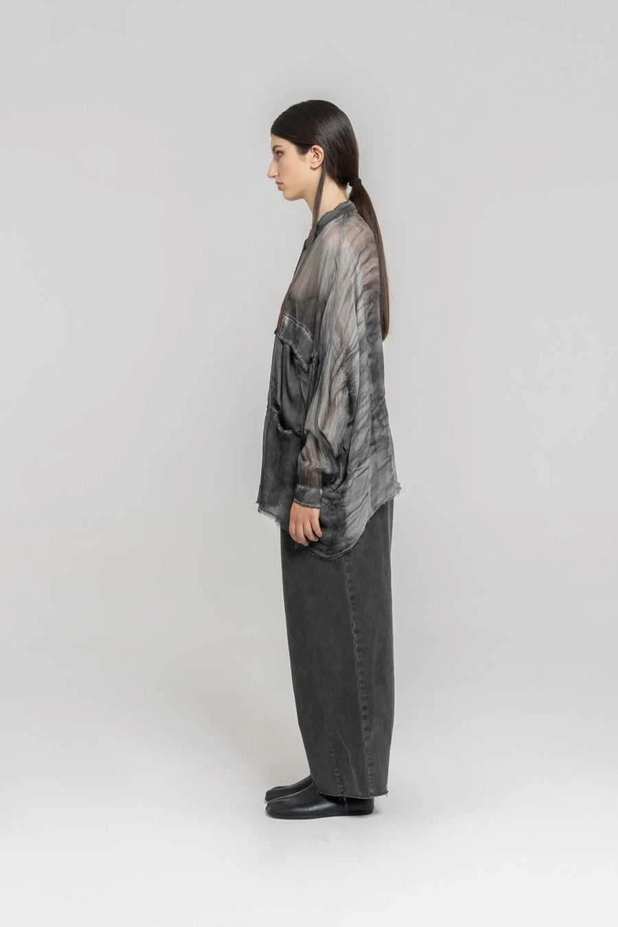Sheer Shirt in Anthracite by Sanctamuerte-Tops-SANCTAMUERTE-Idlewild