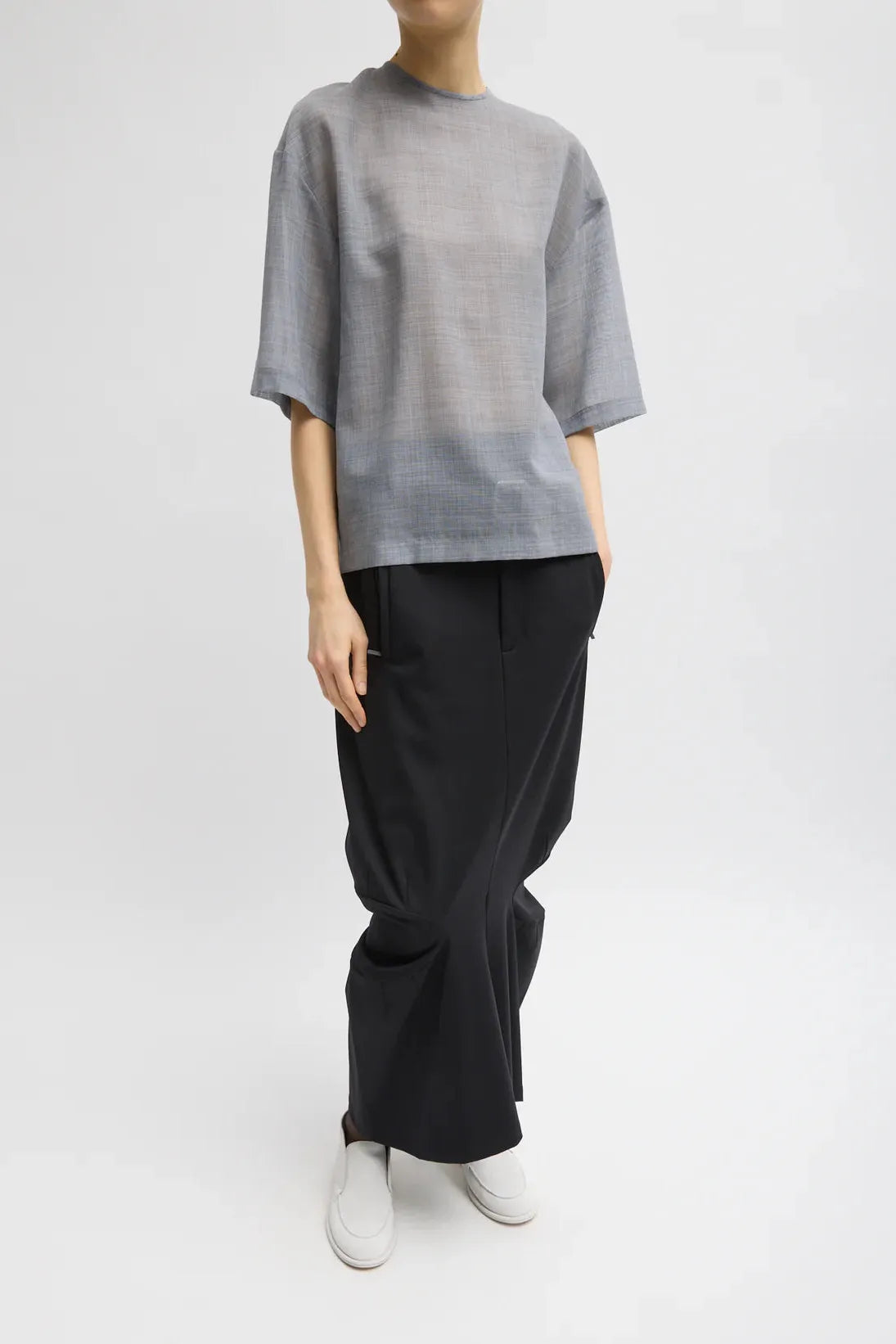 Sheer Wool Gauze Easy T in Heather Grey by Tibi-Tops-Tibi-Idlewild