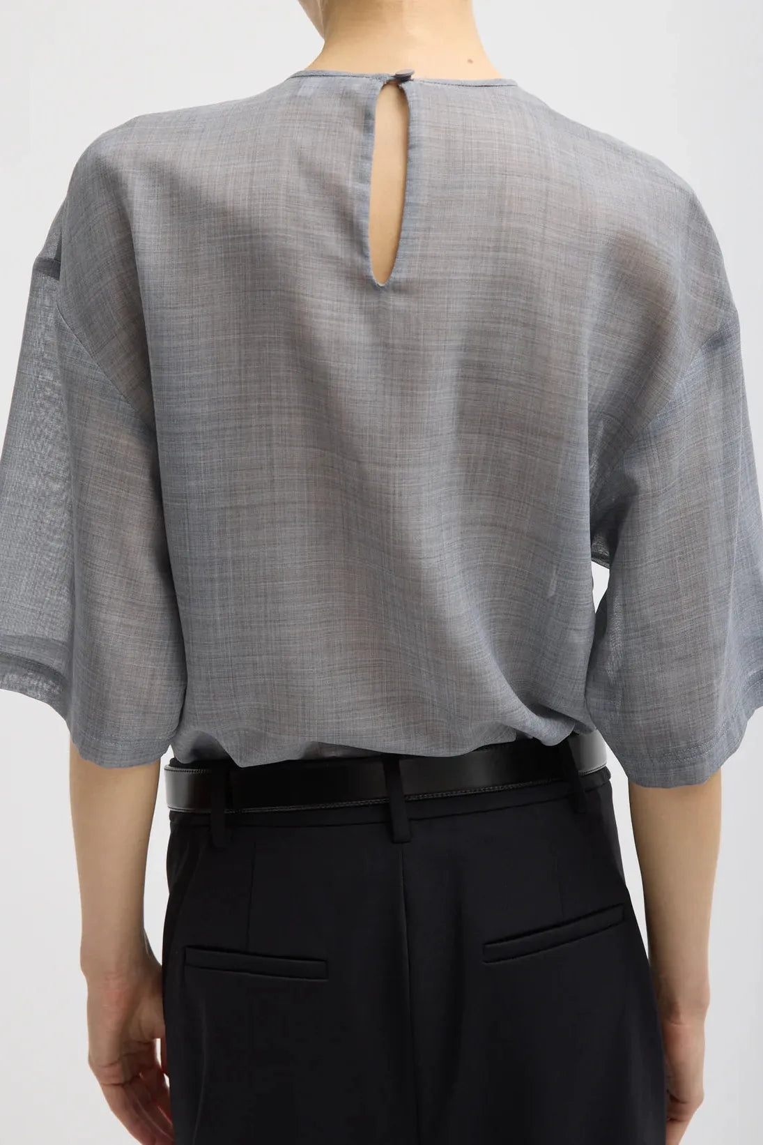 Sheer Wool Gauze Easy T in Heather Grey by Tibi-Tops-Tibi-Idlewild