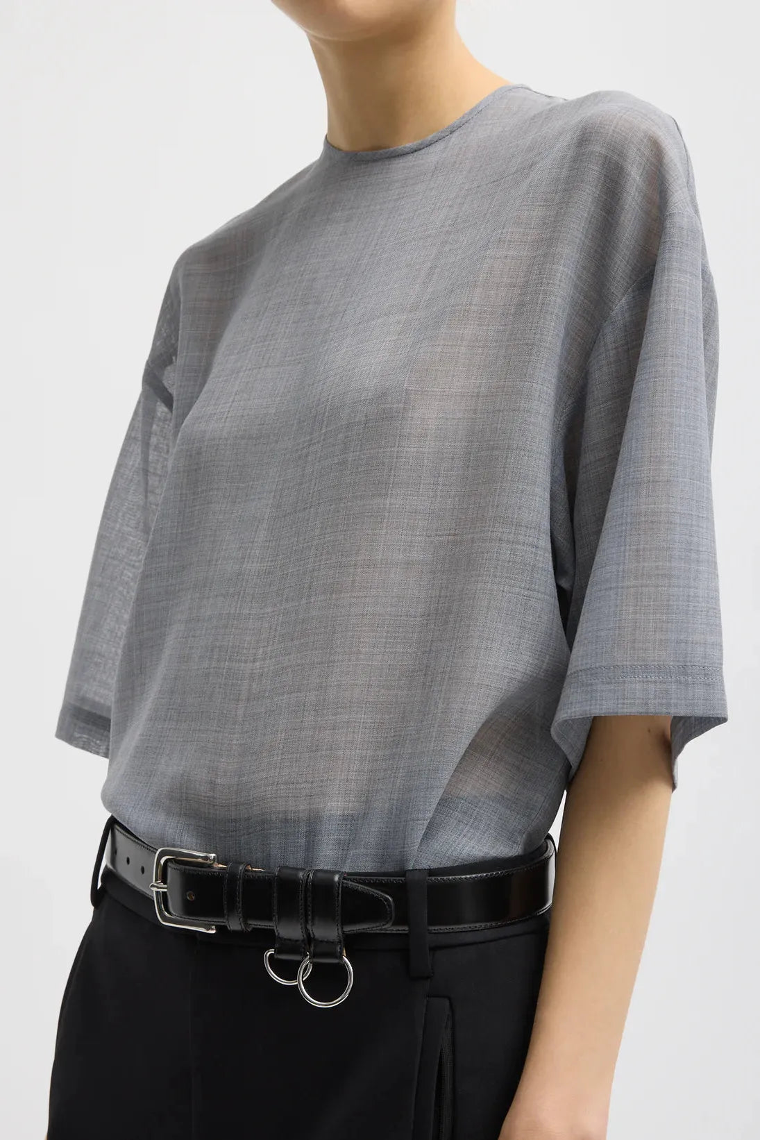 Sheer Wool Gauze Easy T in Heather Grey by Tibi-Tops-Tibi-Idlewild