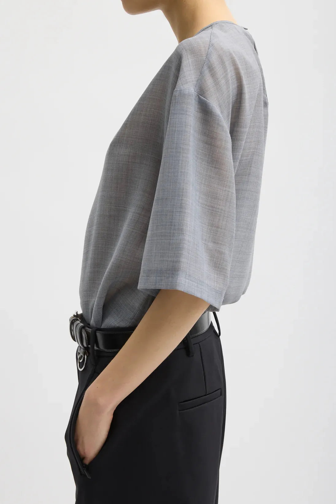 Sheer Wool Gauze Easy T in Heather Grey by Tibi-Tops-Tibi-Idlewild