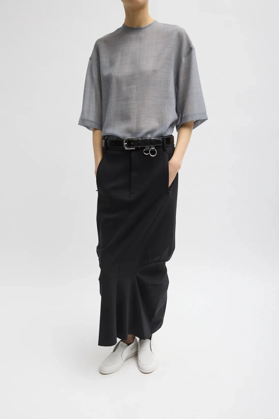 Sheer Wool Gauze Easy T in Heather Grey by Tibi-Tops-Tibi-Idlewild