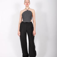 Side Pleated Linen Wide Leg Trousers in Black by Nguyễn Hoàng Tú