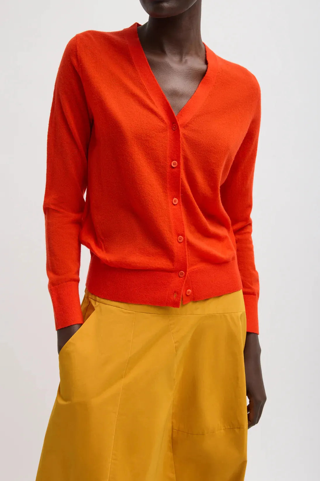 Skinlike Mercerized Wool V-Neck Shrunken Cardigan in Red by Tibi-Tops-Tibi-Idlewild