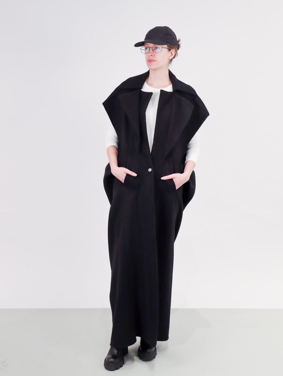 Sleeveless Cocoon Long Wool Coat in Black by Nguyễn Hoàng Tú-Nguyen Hoang Tu-Idlewild