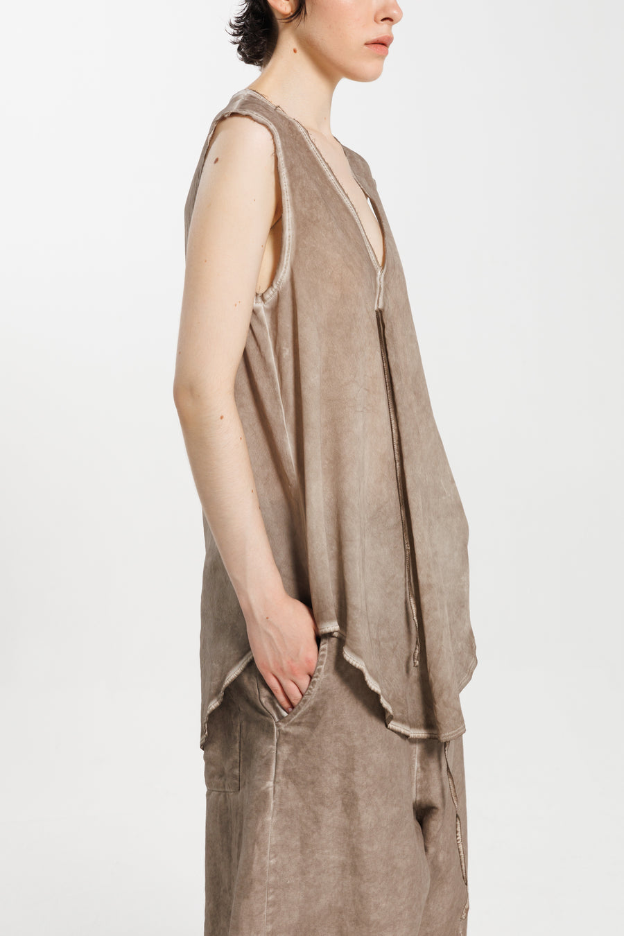 Sleeveless Top in Cold Dyed Tortora by Serien°umerica-Serien°umerica-Idlewild