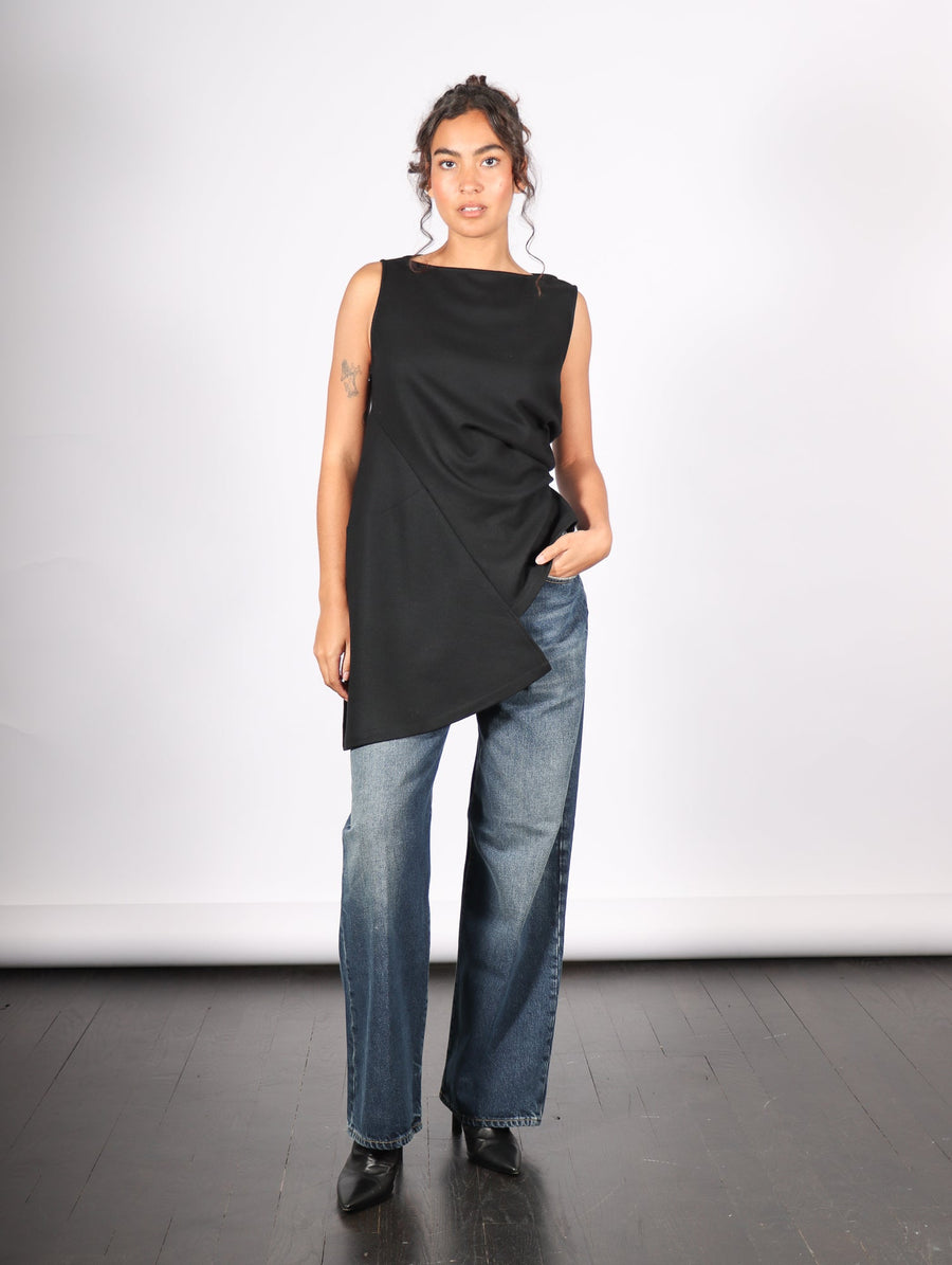 Sleeveless Wool Top in Black by Dawei