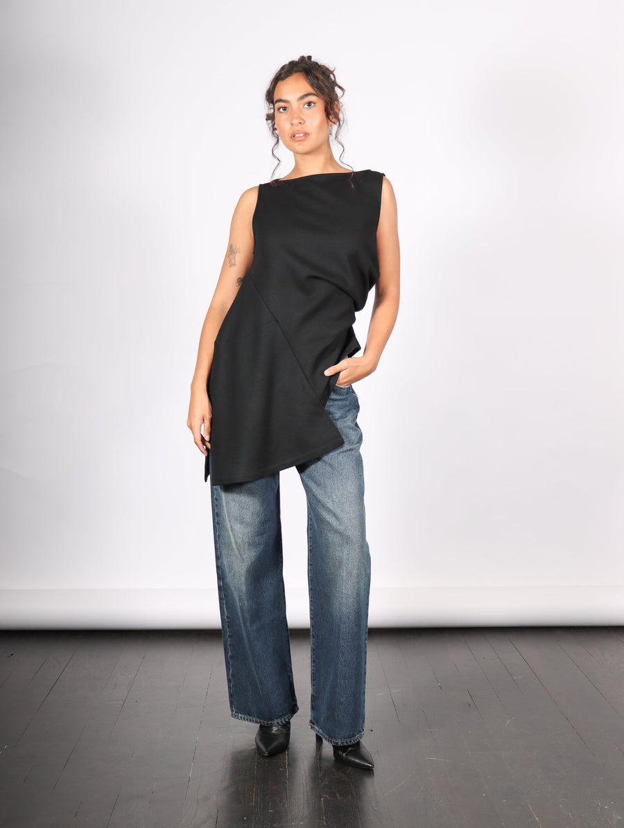 Sleeveless Wool Top in Black by Dawei