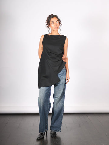 Sleeveless Wool Top in Black by Dawei