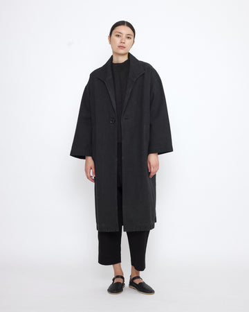 Spring Lapel Coat in Washed Black by 7115 by Szeki