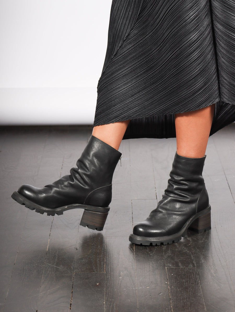 Stacked Wood Heel Boot in Black by Shoto