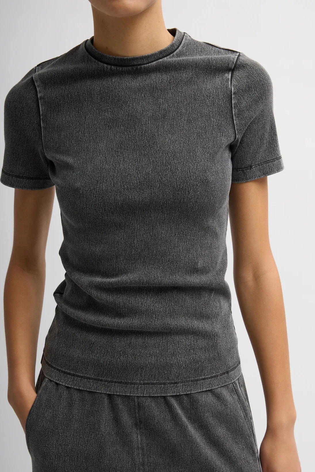 Stretch Denim Baby T in Black by Tibi-Tops-Tibi-Idlewild