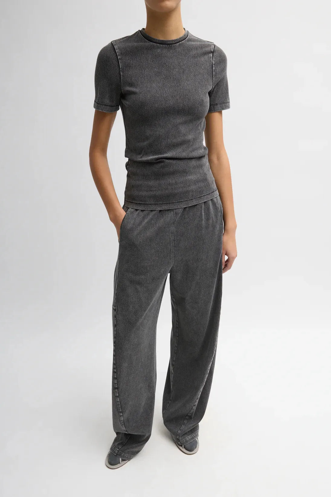 Stretch Denim Baby T in Black by Tibi-Tops-Tibi-Idlewild