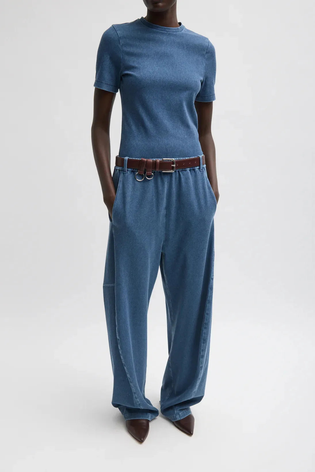 Stretch Denim Baby T in Classic Wash by Tibi-Tops-Tibi-Idlewild