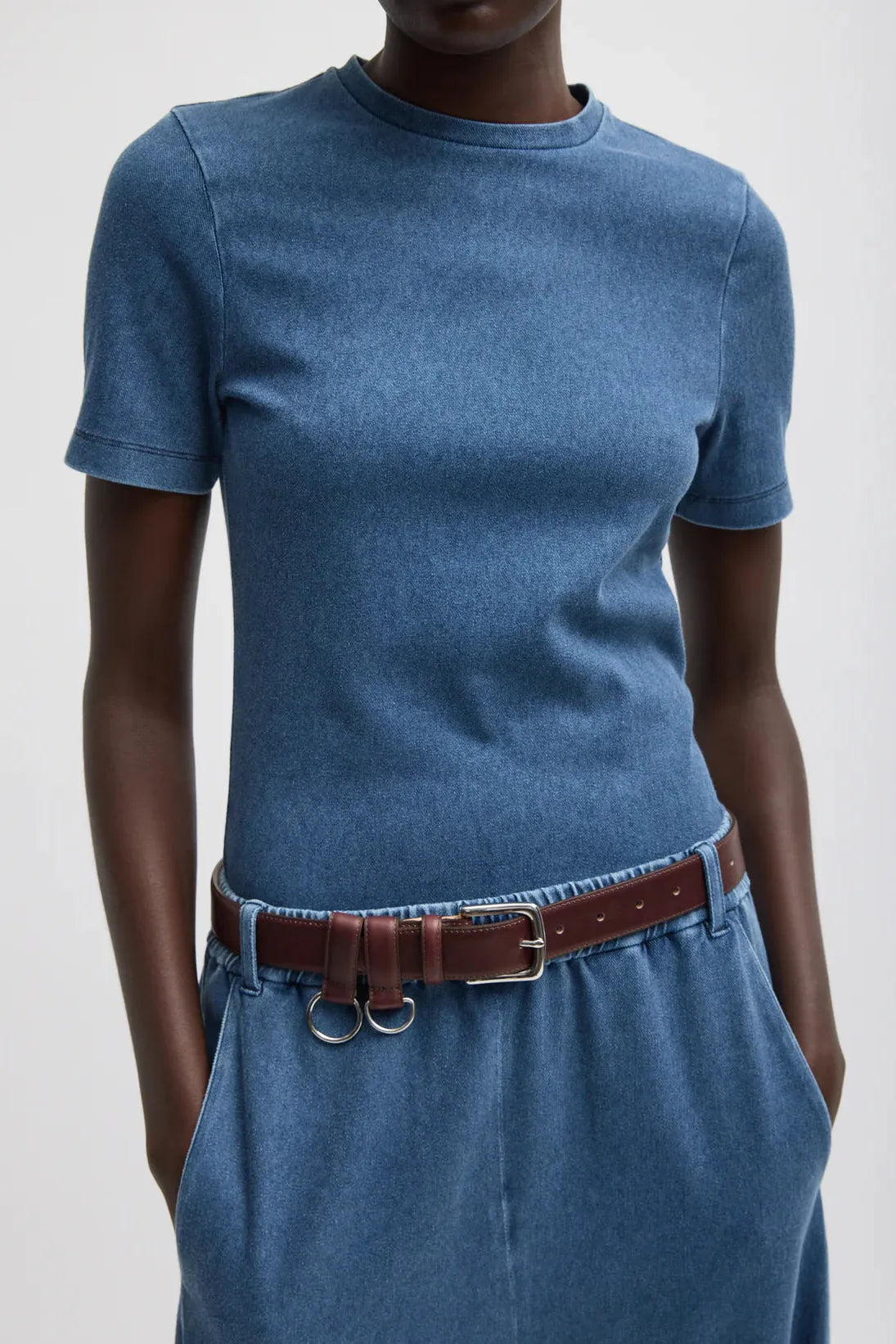 Stretch Denim Baby T in Classic Wash by Tibi-Tops-Tibi-Idlewild