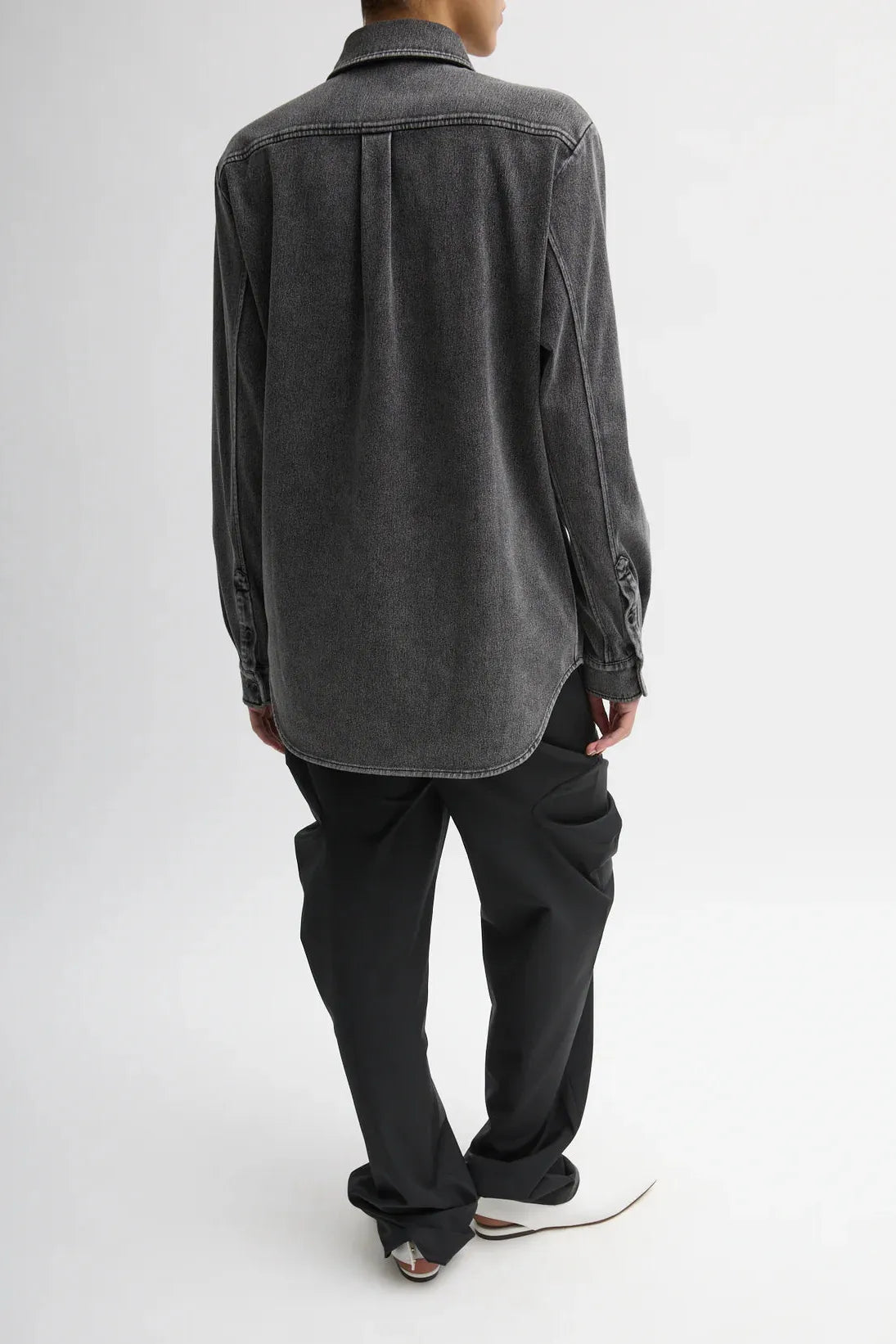 Stretch Denim Easy Shirt in Black by Tibi-Tops-Tibi-Idlewild