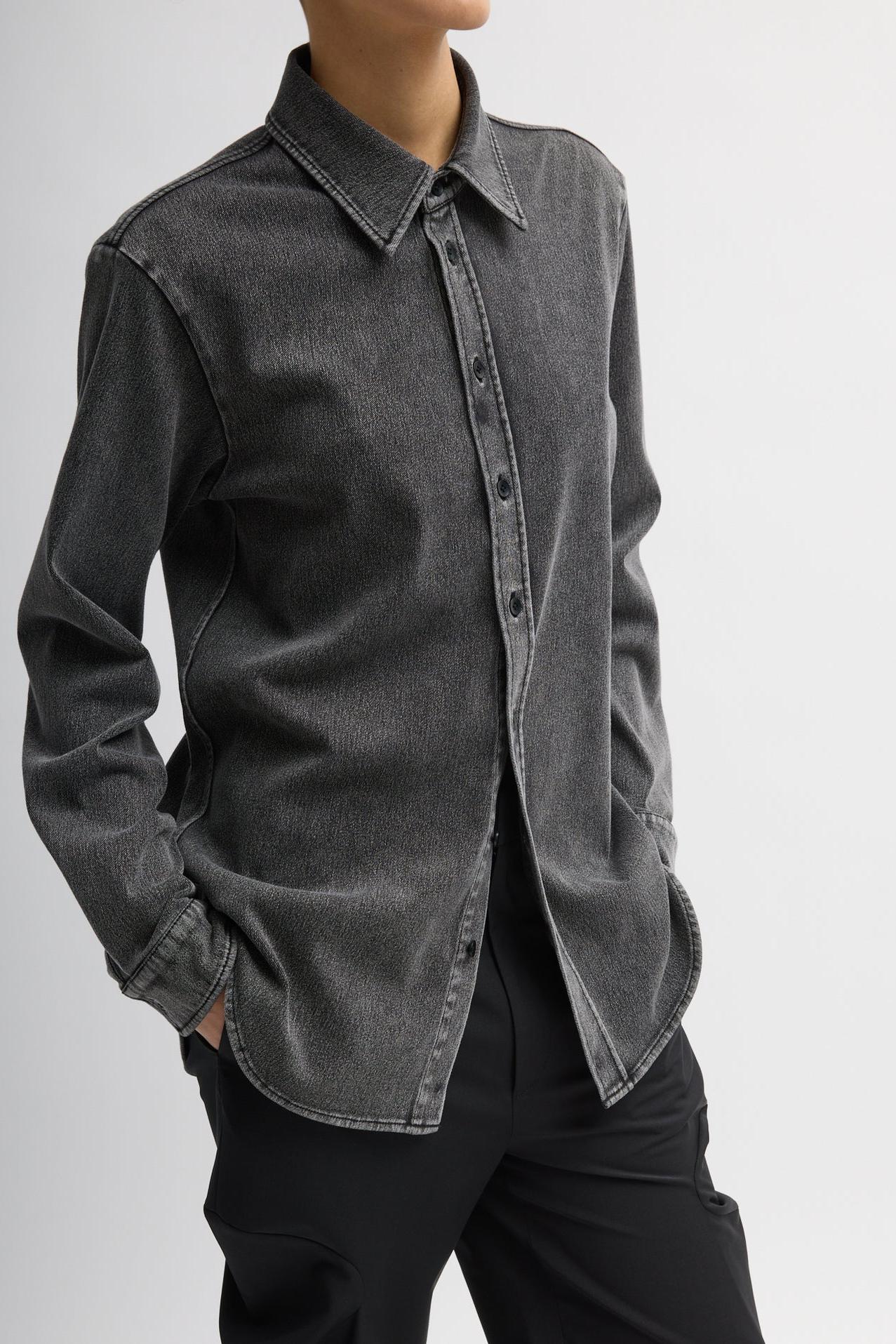 Stretch Denim Easy Shirt in Black by Tibi-Tops-Tibi-Idlewild