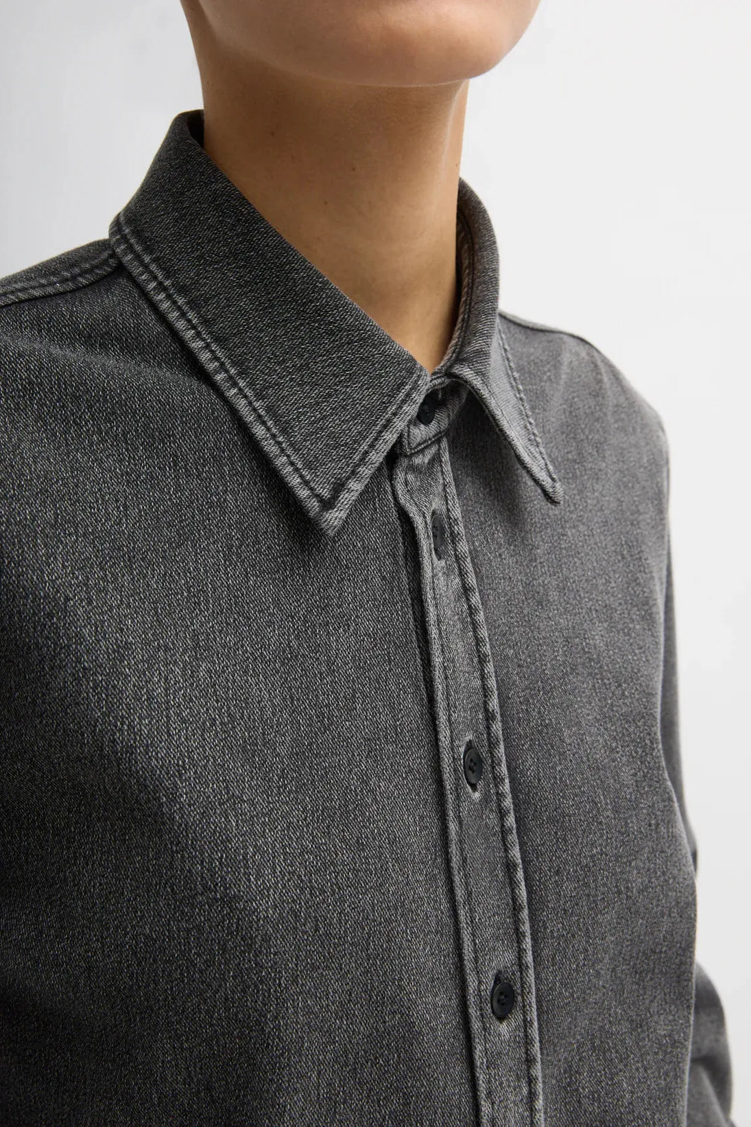 Stretch Denim Easy Shirt in Black by Tibi-Tops-Tibi-Idlewild