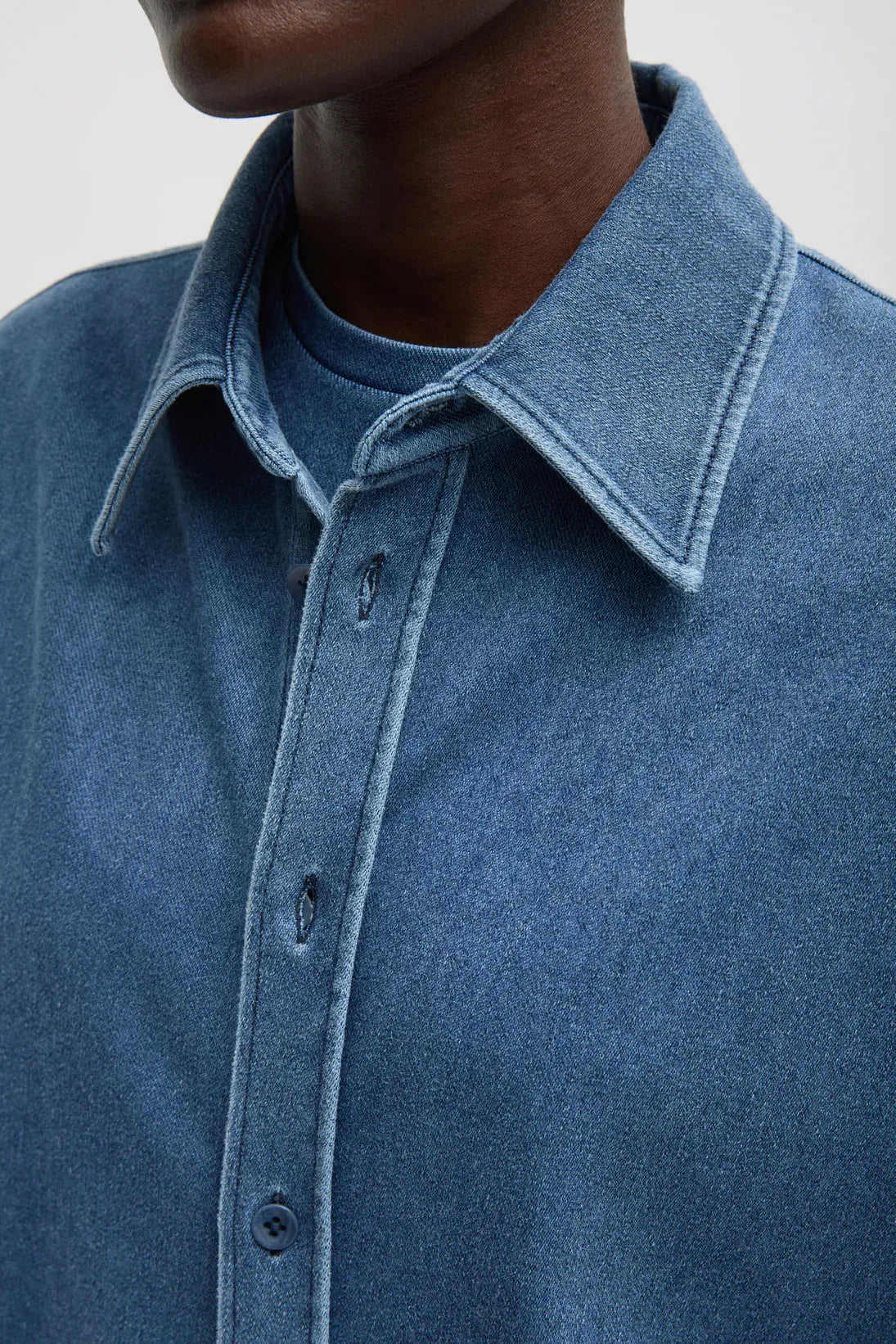 Stretch Denim Easy Shirt in Classic Wash by Tibi-Tops-Tibi-Idlewild
