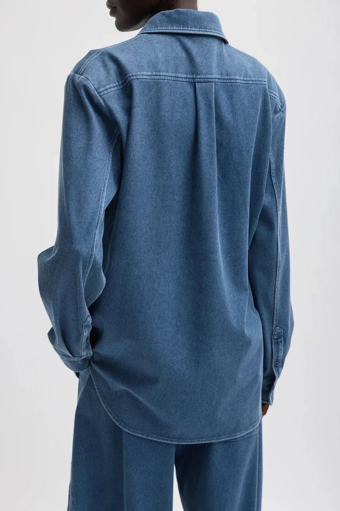 Stretch Denim Easy Shirt in Classic Wash by Tibi-Tops-Tibi-Idlewild