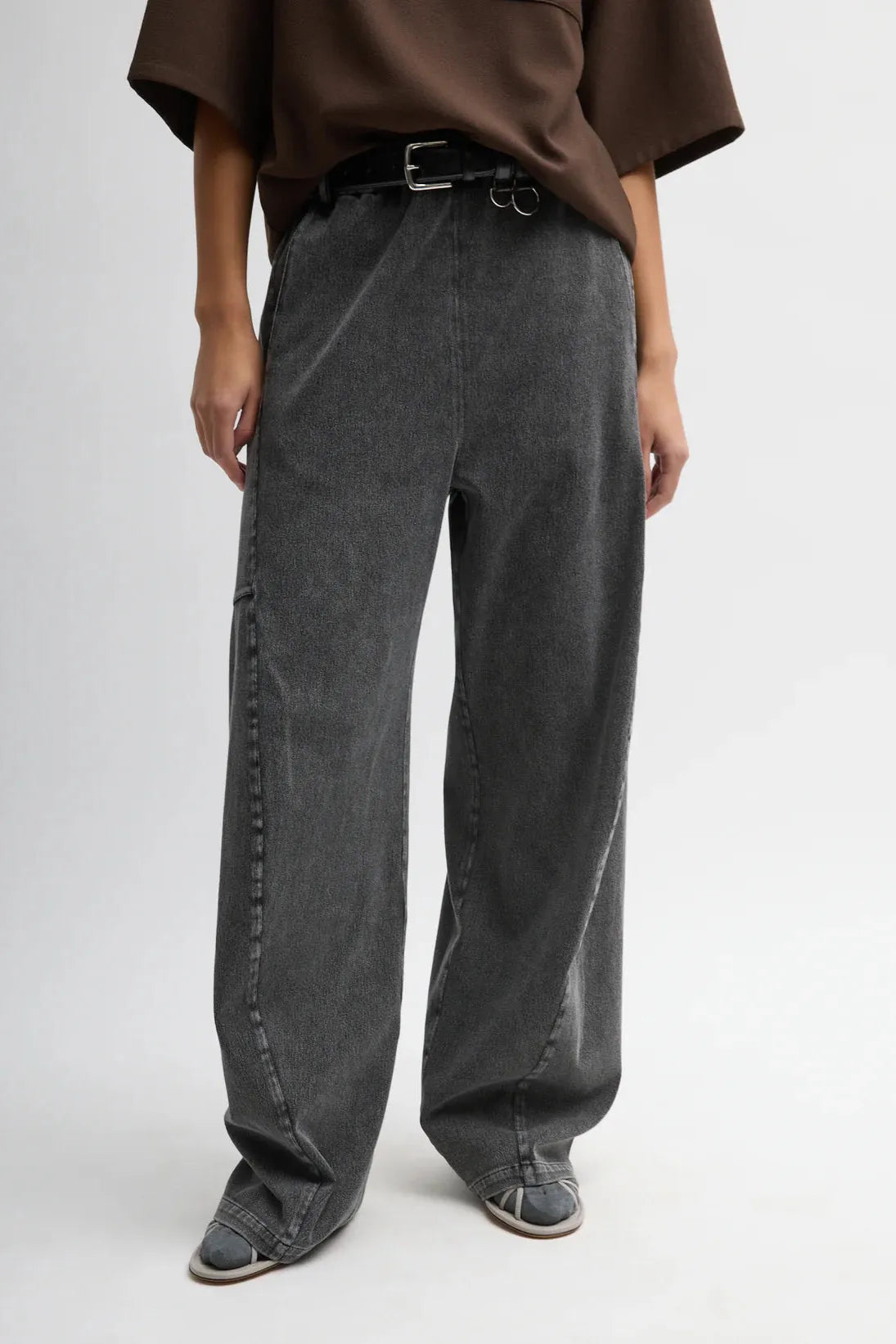 Stretch Denim Knit Winslow Pant in Black by Tibi-Bottoms-Tibi-Idlewild