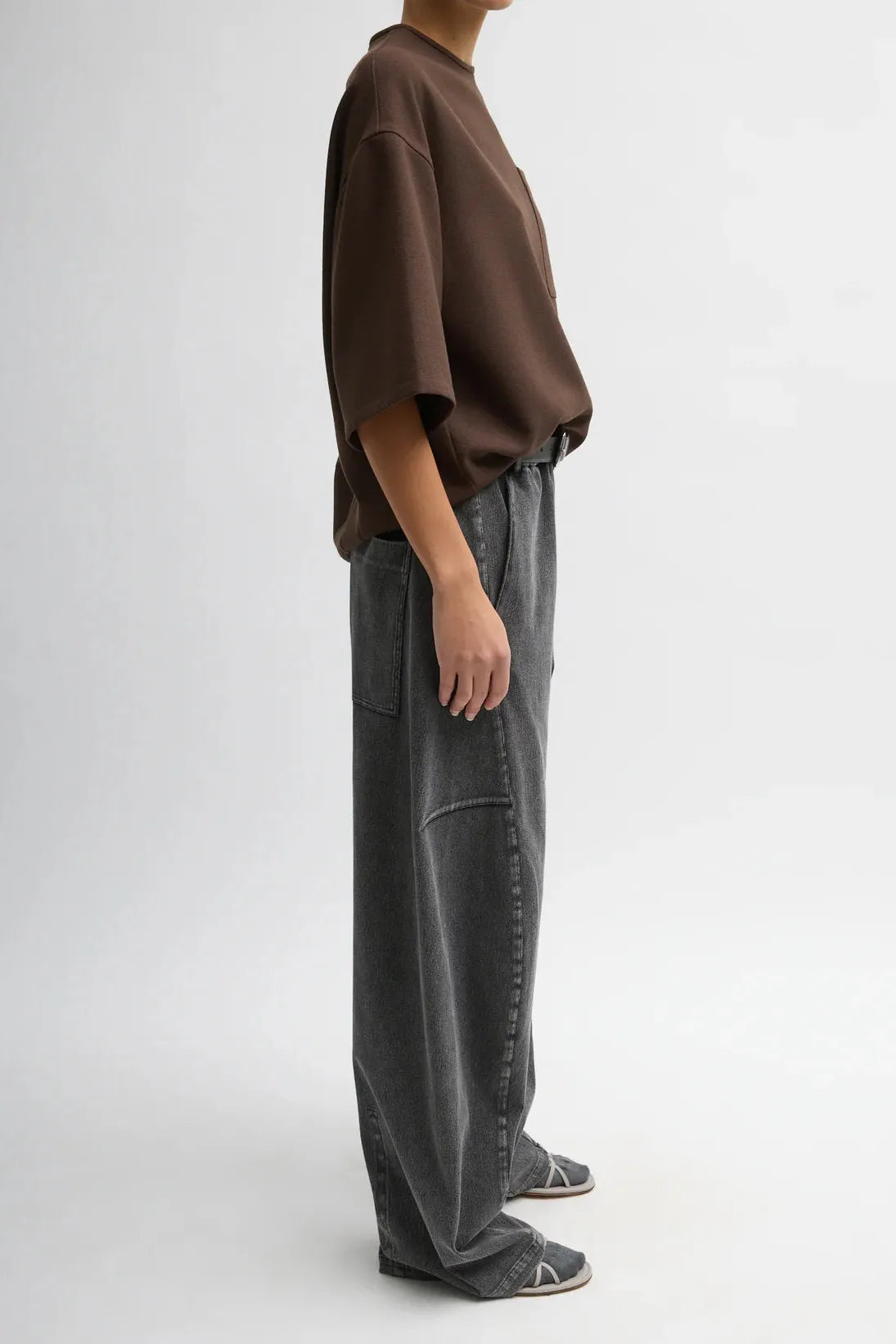 Stretch Denim Knit Winslow Pant in Black by Tibi-Bottoms-Tibi-Idlewild