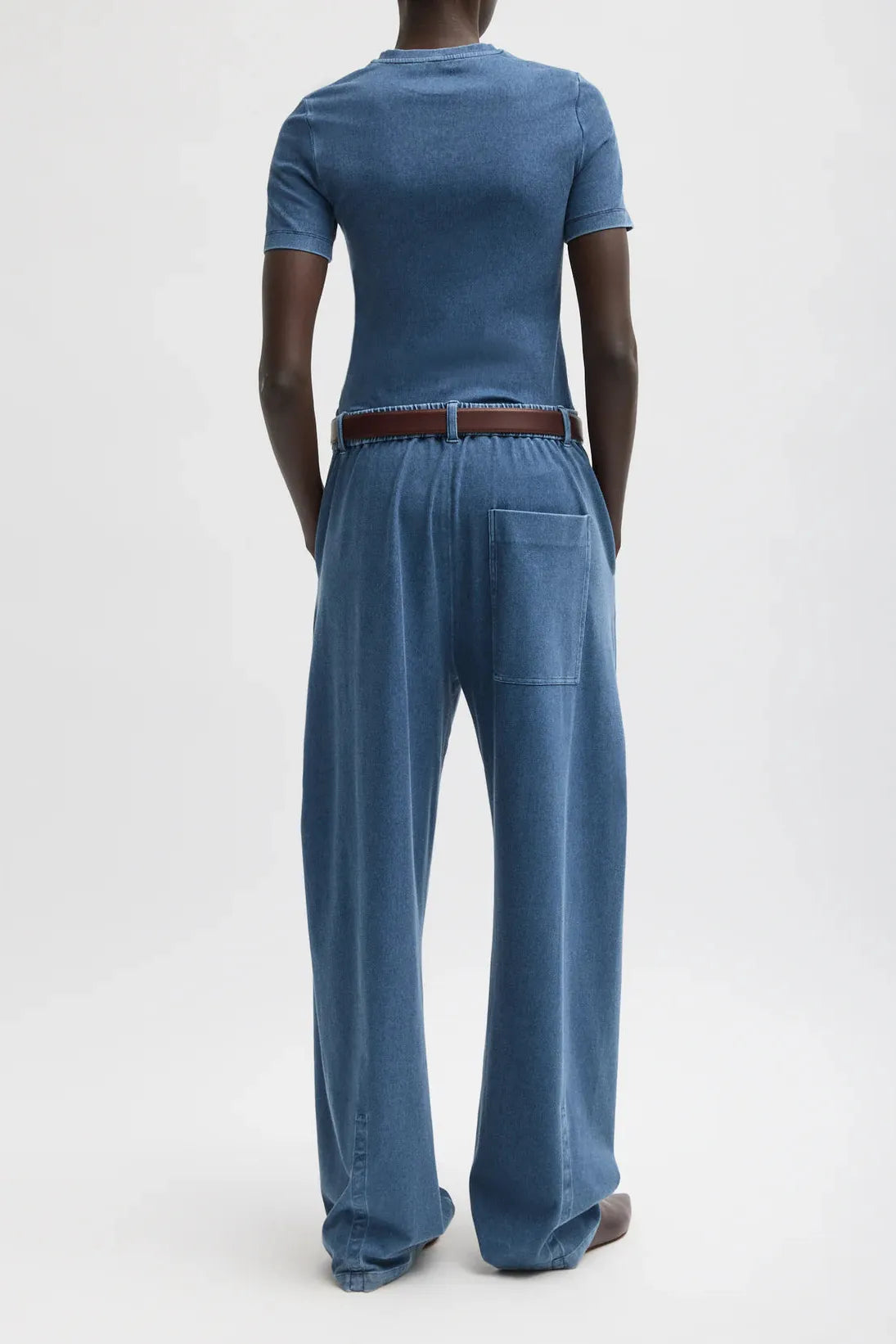 Stretch Denim Knit Winslow Pant in Classic Wash by Tibi-Bottoms-Tibi-Idlewild