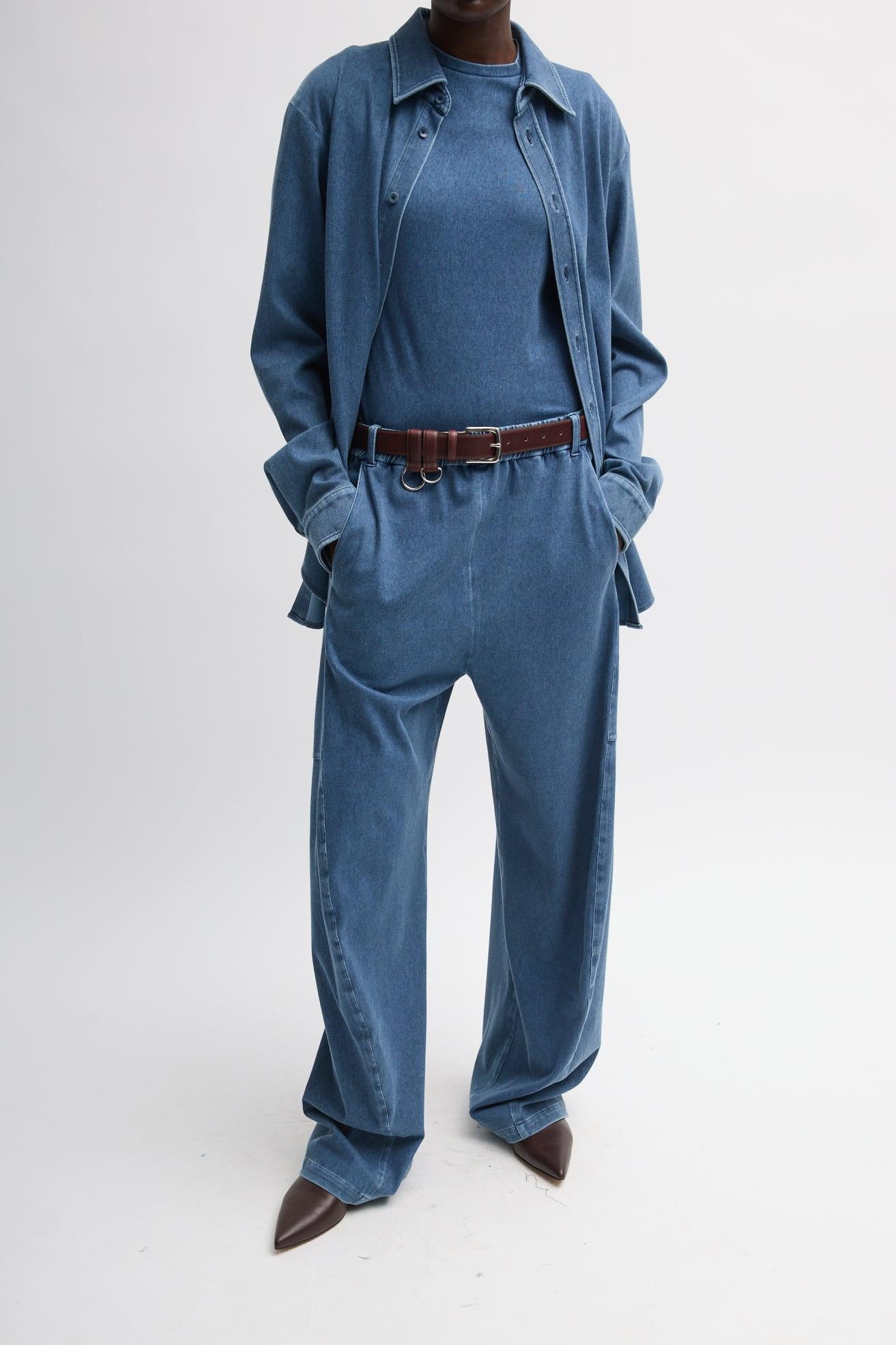 Stretch Denim Knit Winslow Pant in Classic Wash by Tibi-Tibi-Idlewild