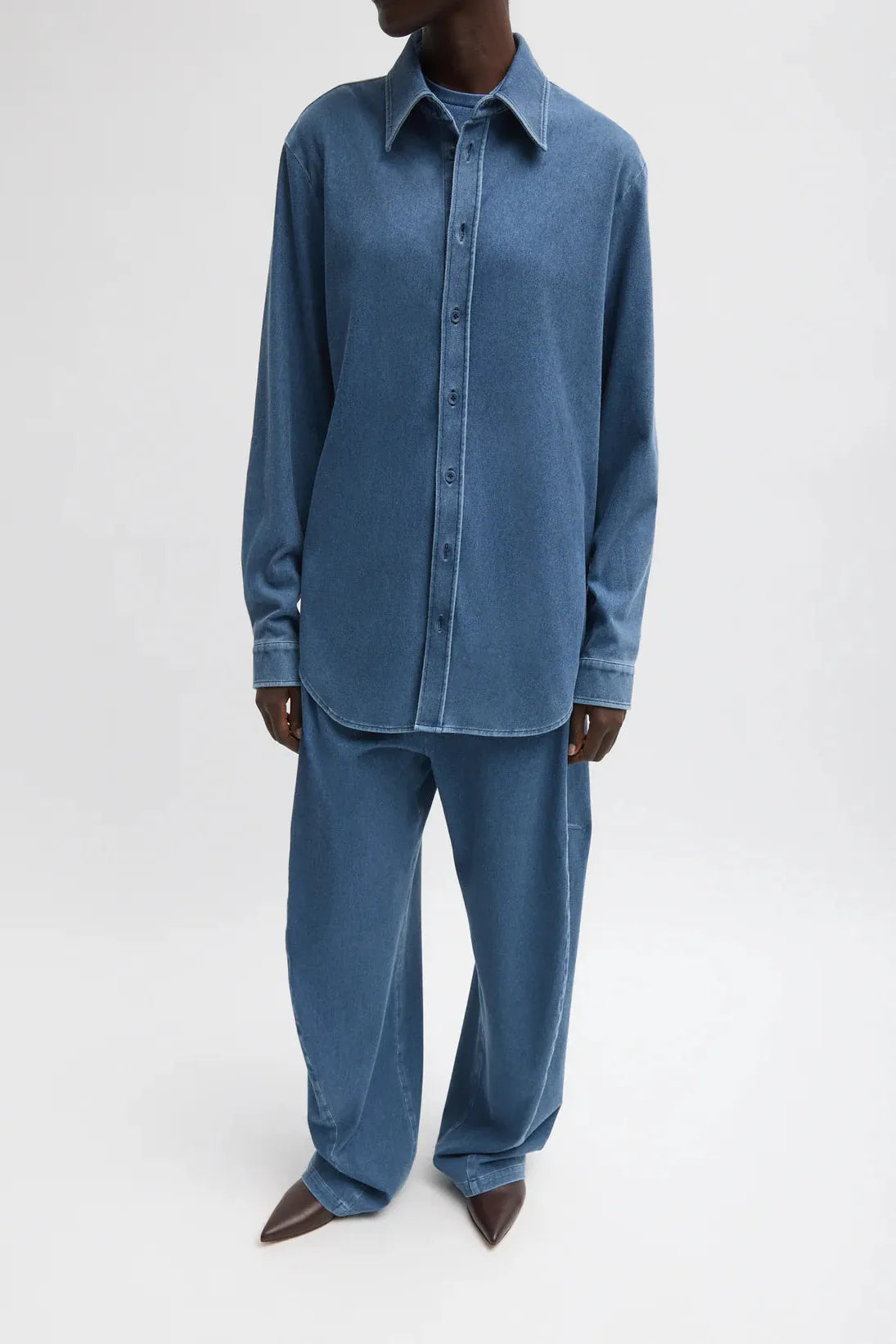 Stretch Denim Knit Winslow Pant in Classic Wash by Tibi-Bottoms-Tibi-Idlewild