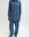 Stretch Denim Knit Winslow Pant in Classic Wash by Tibi-Bottoms-Tibi-Idlewild