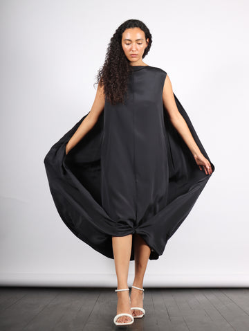 Stretch Silk Nylon Wide Neck Cape Dress in Dark Navy by Tibi-Tibi-Idlewild