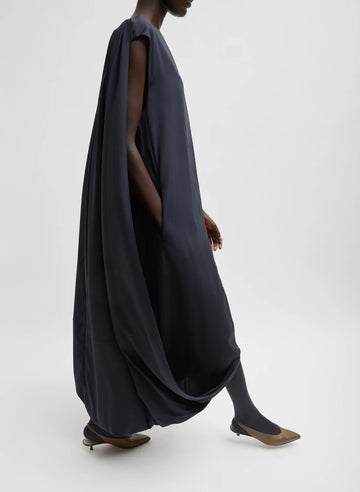 Stretch Silk Nylon Wide Neck Cape Dress in Dark Navy by Tibi-Tibi-Idlewild