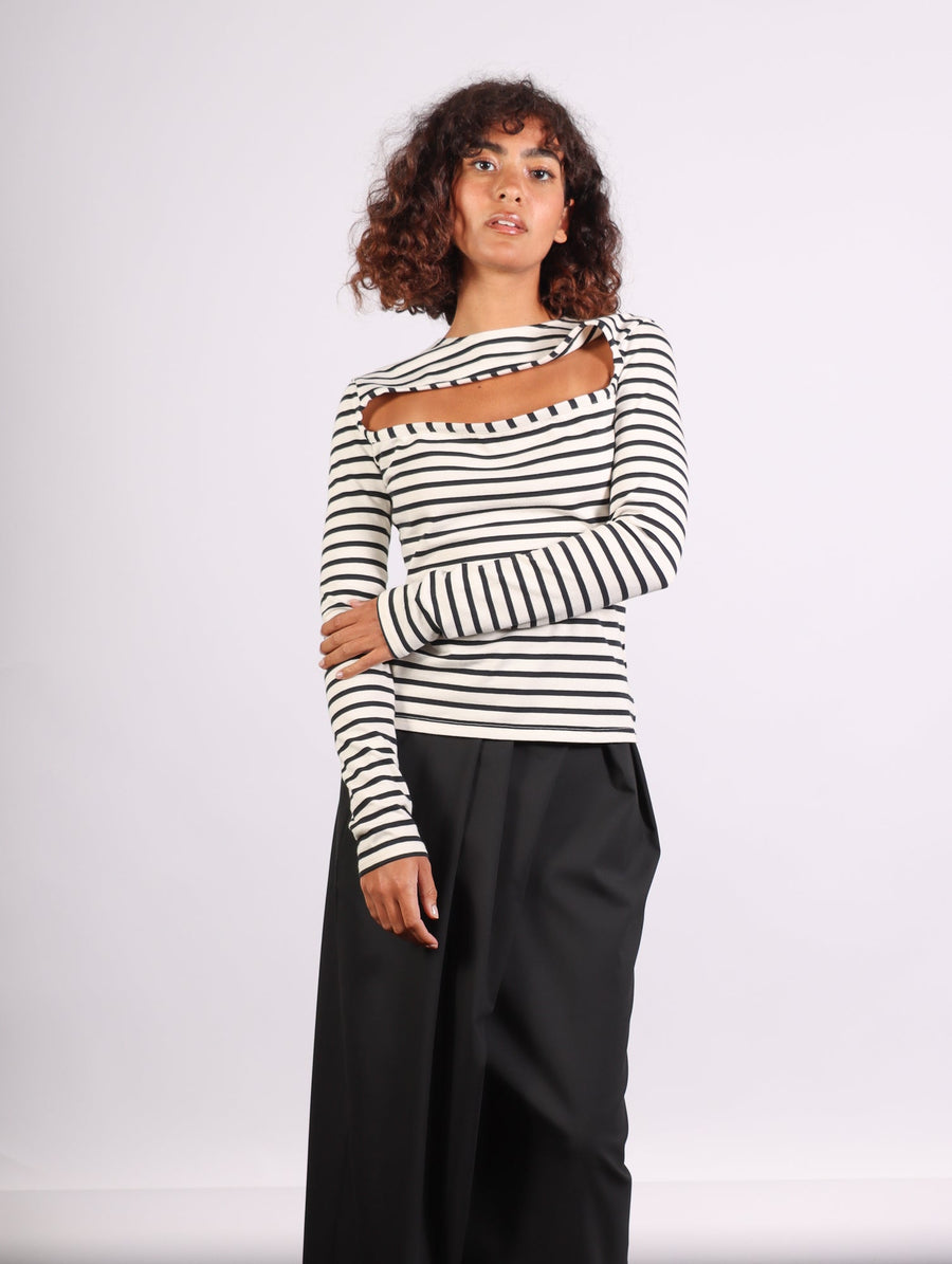 Striped Fitted Top with Cut Out in Navy & White by A.W.A.K.E. Mode-Idlewild