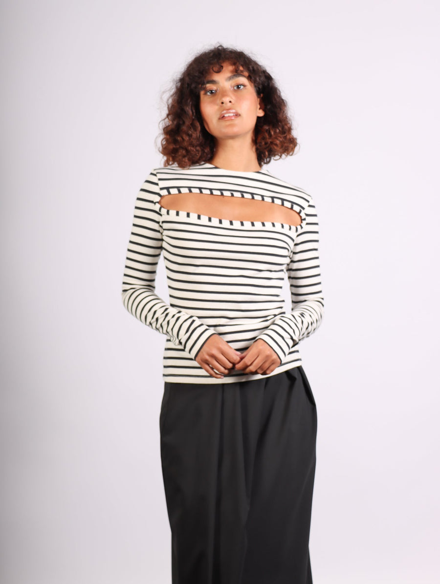 Striped Fitted Top with Cut Out in Navy & White by A.W.A.K.E. Mode-Idlewild