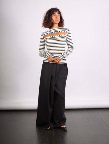 Striped Fitted Top with Cut Out in Navy & White by A.W.A.K.E. Mode-Idlewild