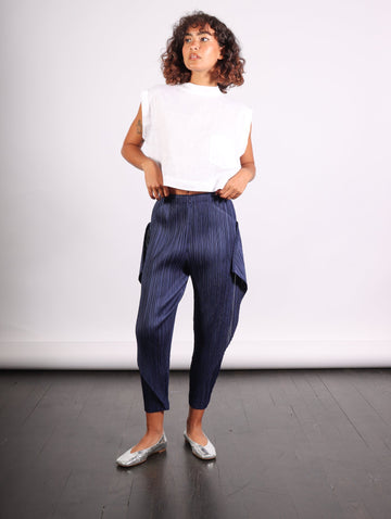 Thicker Bottoms Pleat Pants in Navy by Pleats Please Issey Miyake