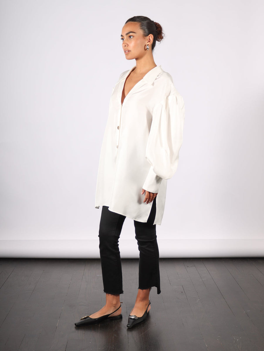 Toulous Puff Sleeve Top in White Silky by KAPHILL