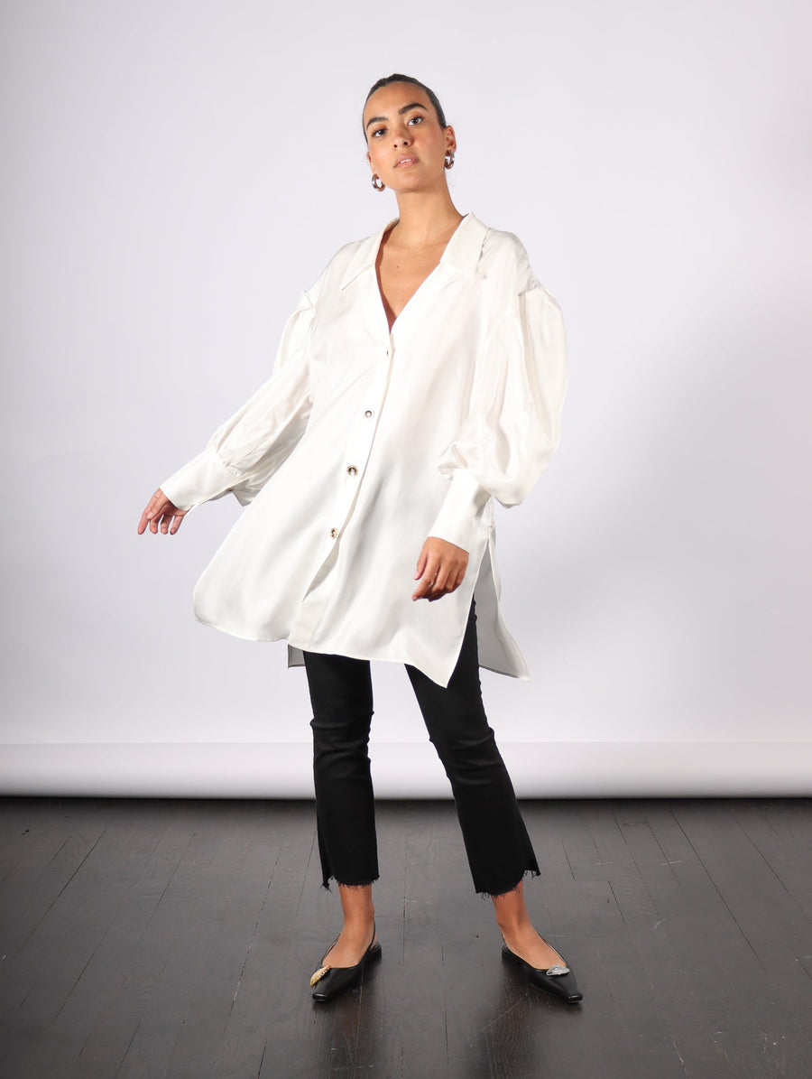 Toulous Puff Sleeve Top in White Silky by KAPHILL