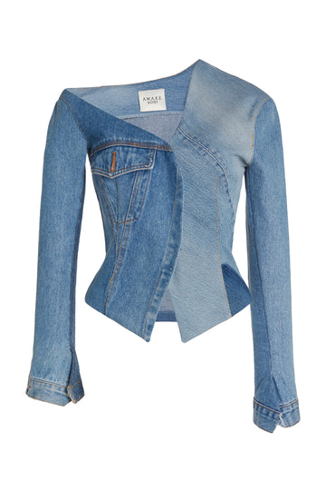 Upcycled Denim Off-the-Shoulder Top in Blue by A.W.A.K.E. Mode-A.W.A.K.E. Mode-Idlewild