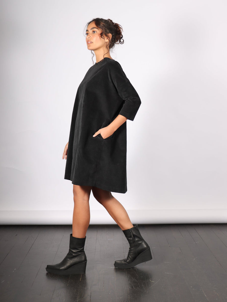 Velvet Boatneck Dress in Black by Album Di Famiglia