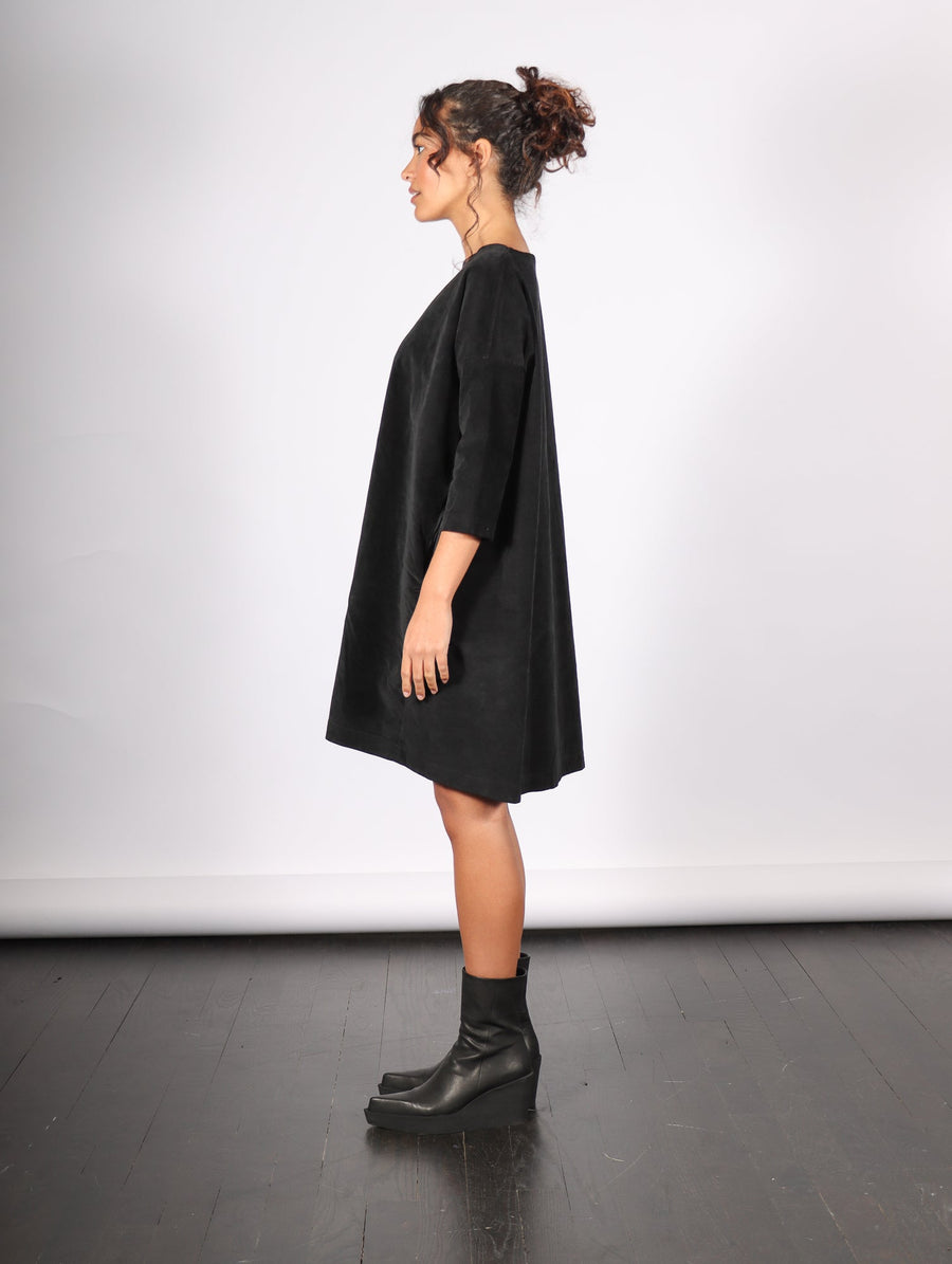 Velvet Boatneck Dress in Black by Album Di Famiglia