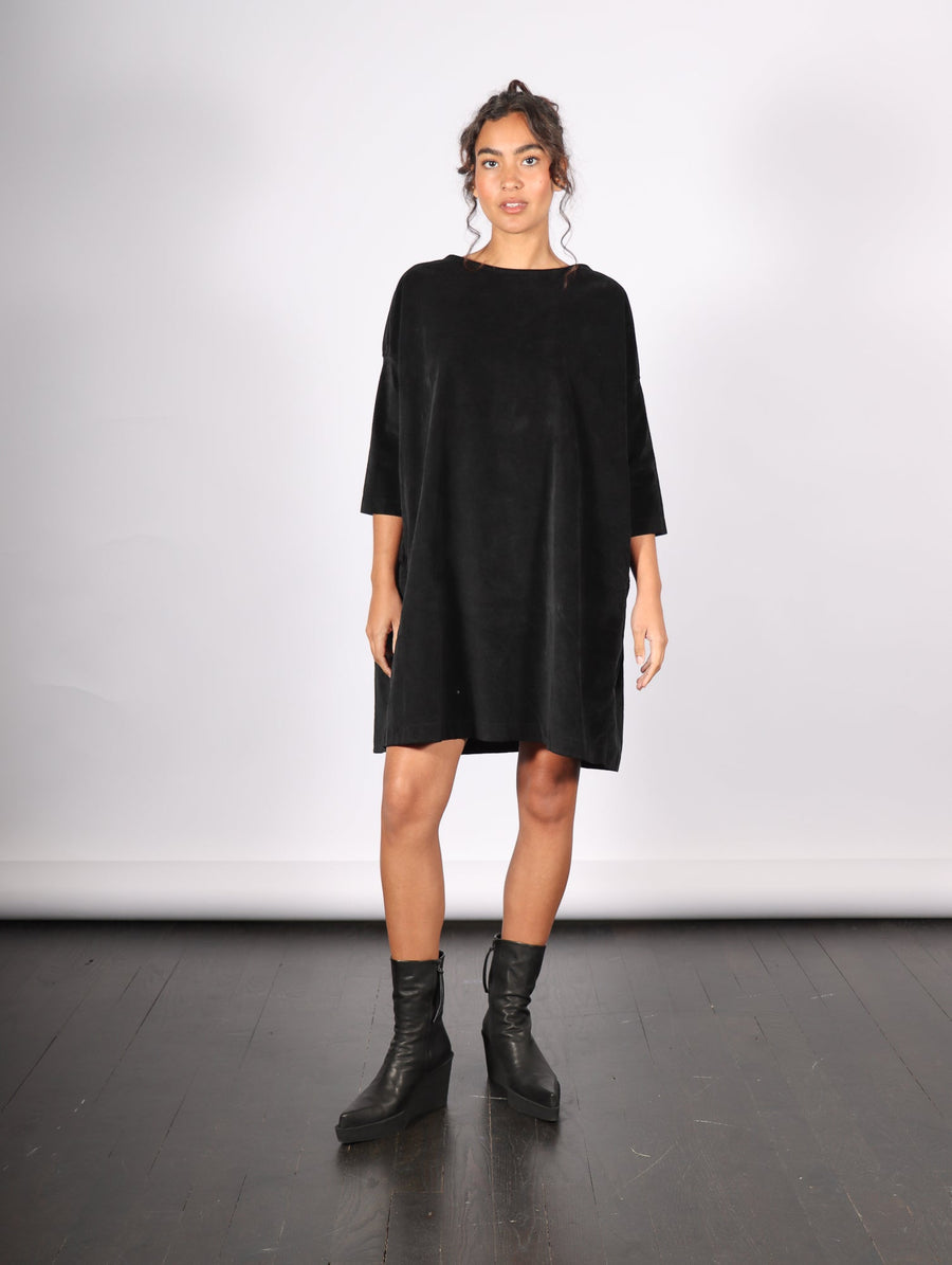 Velvet Boatneck Dress in Black by Album Di Famiglia