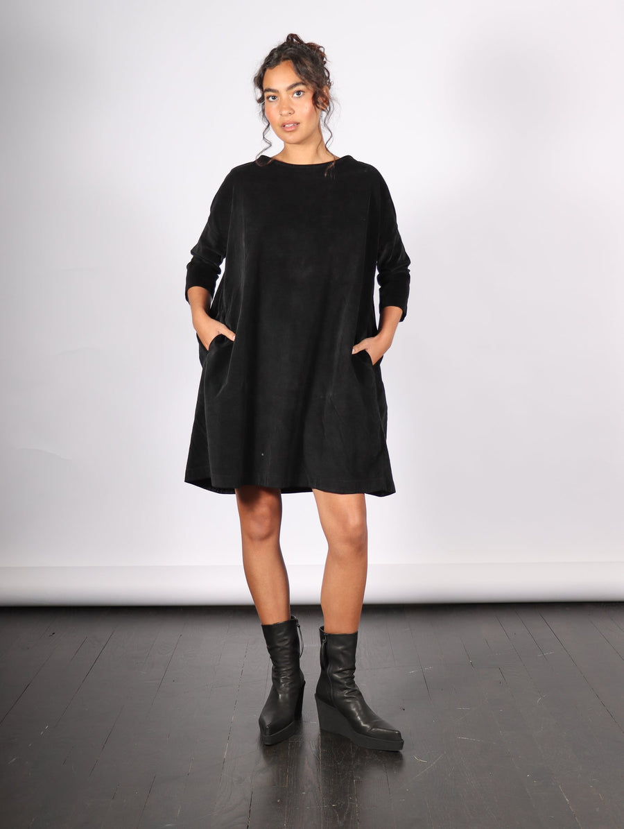 Velvet Boatneck Dress in Black by Album Di Famiglia